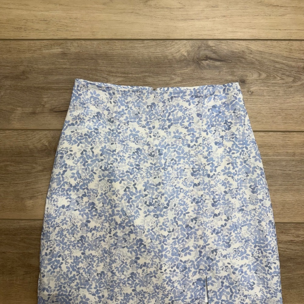 Kookai Blue White Floral Midi Skirt Front Slit High Waisted Soft Girl Size 34 - Picture 2 of 8